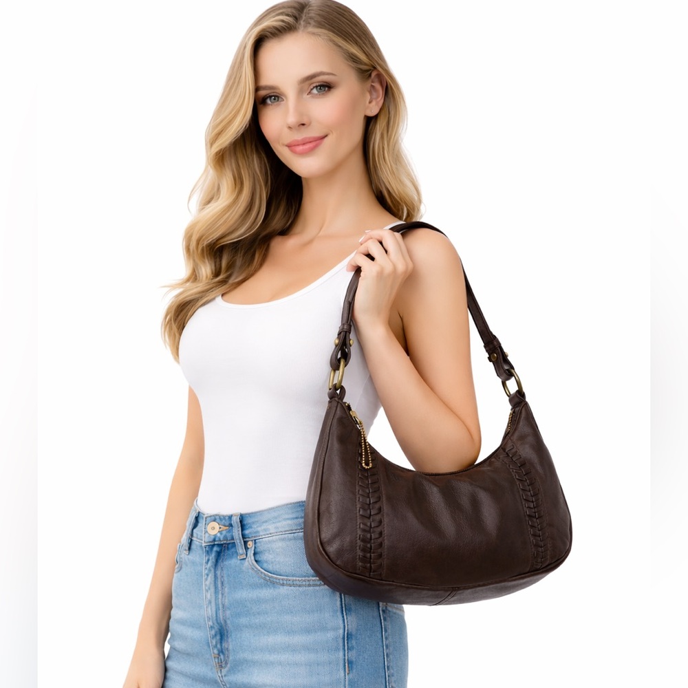 Ralph Lauren brown leather woven Y2K small shoulder bag